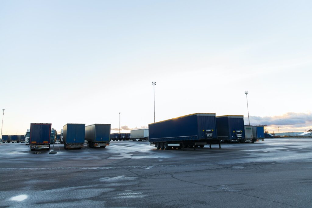 trucks and trailers on parking